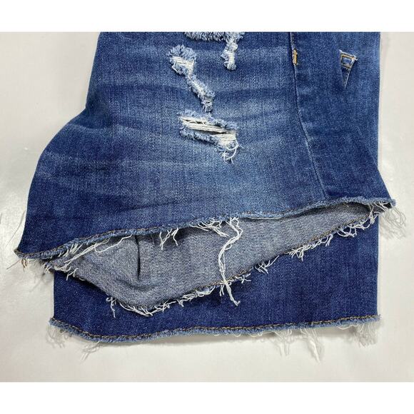 American Eagle Hi-Rise Shortie Sz 4 Denim Jean Shorts Holes Raw Hems - Picture 7 of 8